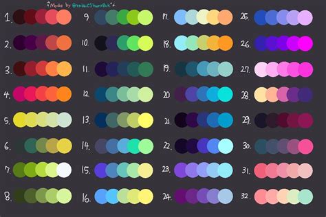 an image of a color chart with the numbers and colors in each row on it