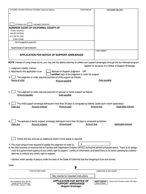 APPLICATION for NOTICE of SUPPORT ARREARAGE Form - Fill Out and Sign ...