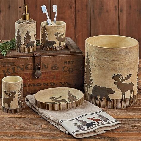 Woodland Moose & Bear Bath Accessories | Moose decor, Black forest ...