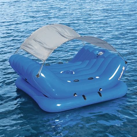 4 Person Inflatable Island With Sun Shade Float Boat 4 Cup Holder Cooler Swimming Pool Floats ...