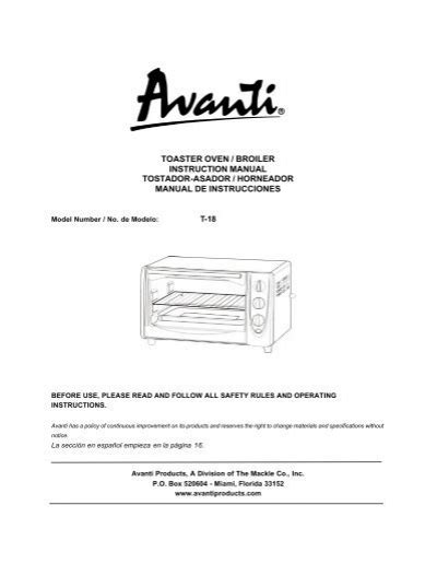 toaster oven / broiler instruction manual tostador ... - Avanti Products