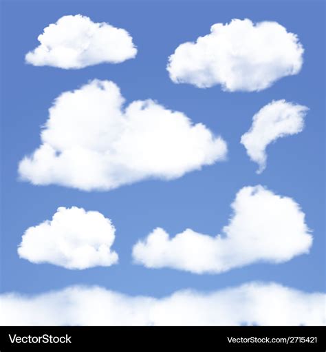 Set of realistic clouds on blue sky Royalty Free Vector