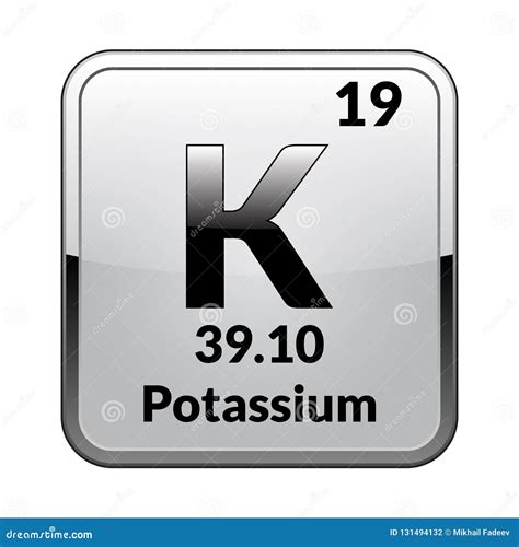 Potassium Symbol.Chemical Element of the Periodic Table on a Glossy White Background in a Silver ...