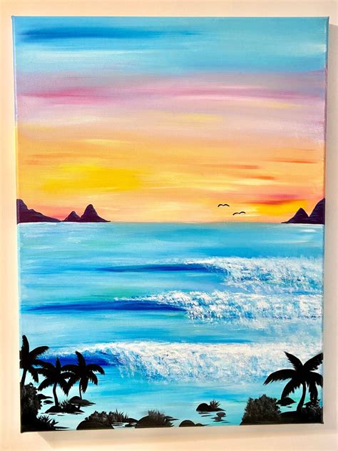 Original Sunset Ocean Wave Acrylic Painting | Etsy