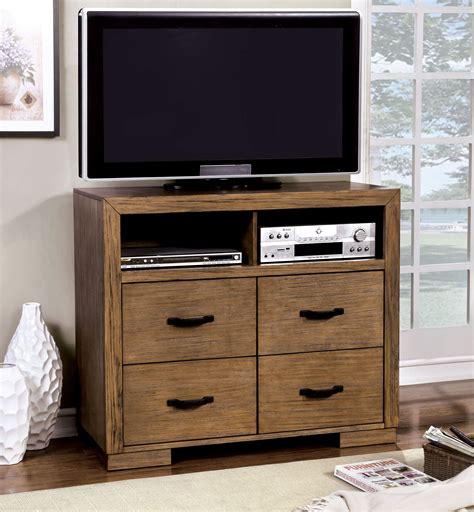 Furniture of America Redik Transitonal Style 4-Drawer Media Chest, Brown | Wood tv console ...