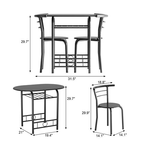 Vineego 3 Pieces Dining Set for 2 Small Kitchen Breakfast Table Set Space Saving Wooden Chairs ...