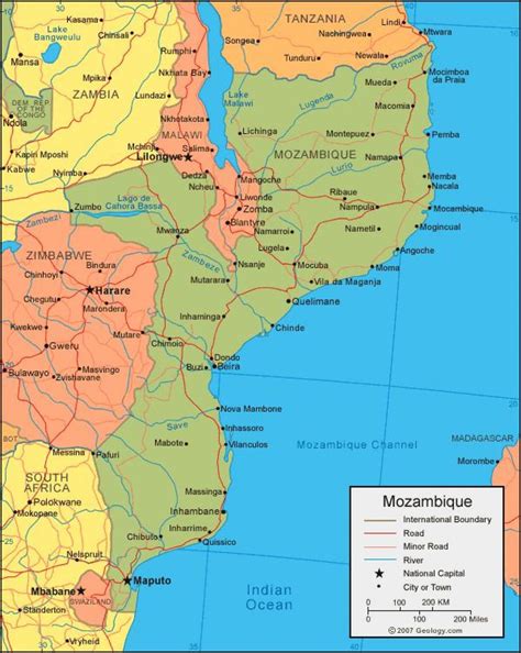 Map of Mozambique coast - Map of Mozambique coastline (Eastern Africa - Africa)