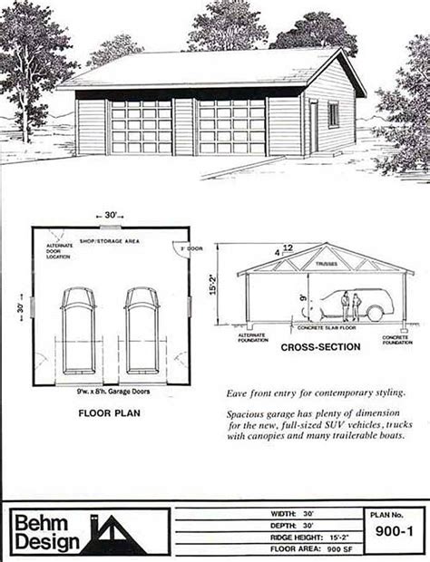 Over-sized 2 Car Garage Plan 900-1 - 30' x 30' By Behm Design | Garage ...