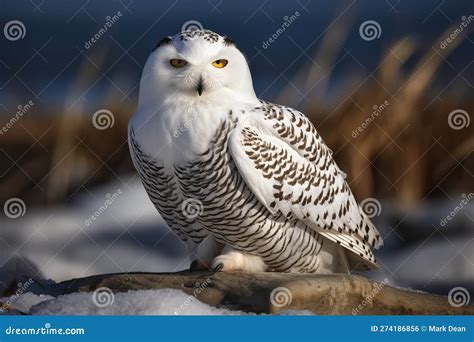 Snowy Owl in a Winters Scene and a Woodland Setting - Generative AI Art Stock Photo - Image of ...