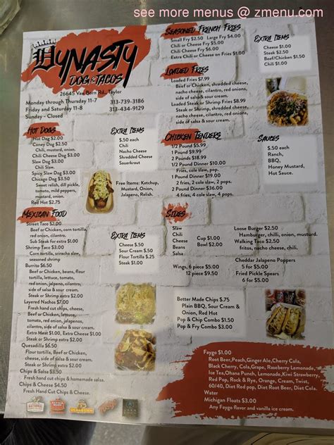 Menu at Dynasty Dogs And Tacos restaurant, Taylor