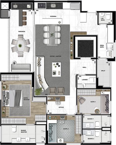 the floor plan for a modern apartment with two bedroom and living room, dining area