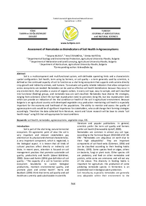 (PDF) Assessment of Nematodes as Bioindicators of Soil Health in Agroecosystems | Tatyana Bileva ...