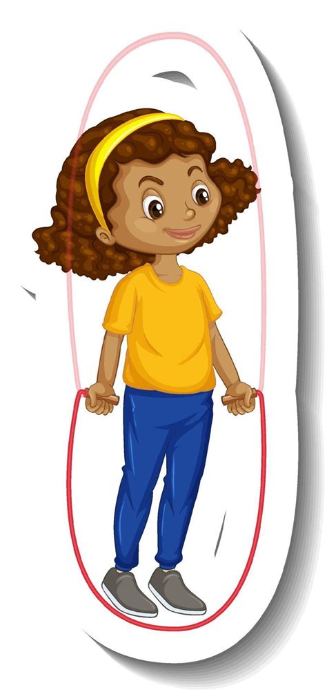 A girl jumping rope cartoon character sticker 3093865 Vector Art at Vecteezy