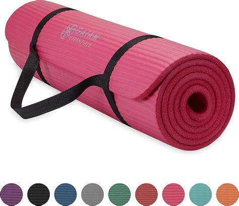 Gaiam Essentials Thick Yoga Mat Fitness & Exercise Mat with Easy-Cinch Yoga Mat Carrier Strap ...