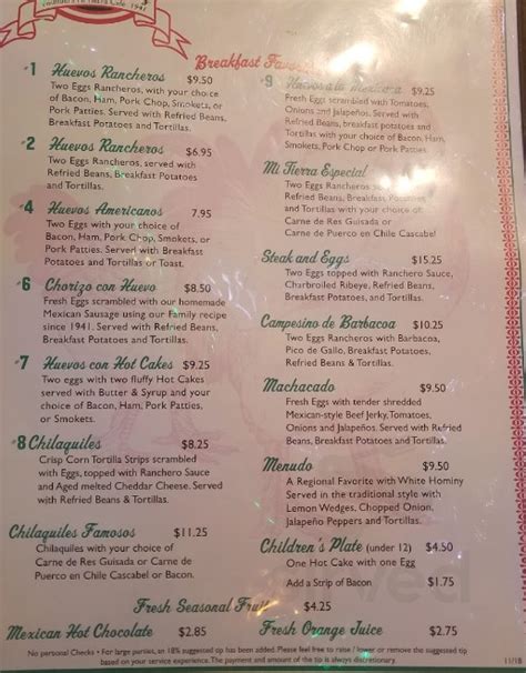 Mi Tierra Cafe y Panaderia menu in San Antonio, Texas, USA