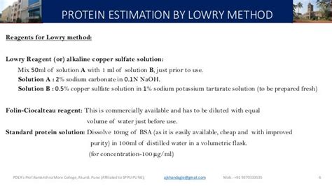 Lowry method for protein estimation