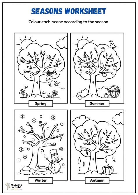 The Four Seasons Worksheet For The Kids | Colouring Worksheet - Mummaworld.com