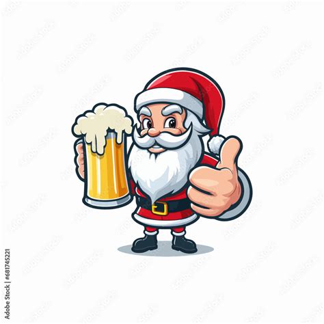 Cute Cartoon Vector illustration of happy smiling santa claus giving thumbsup while drinking ...