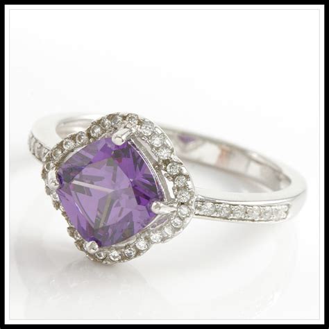 .925 Solid Sterling Silver Amethyst & White Sapphire Ring Size 6 ...