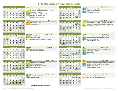 2021-2022 School Calendar (Draft) — The Epiphany School