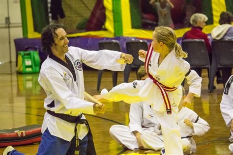 Narelle with a great side kick Board Break at Taekwondo Central Demo ...