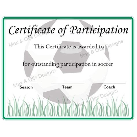 Soccer Certificate of Participation (Editable PDF) – Max & Otis Designs