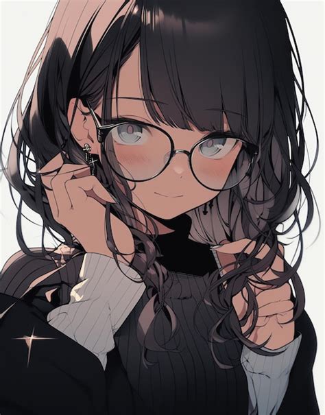 Premium Photo | Anime girl with glasses and a sweater