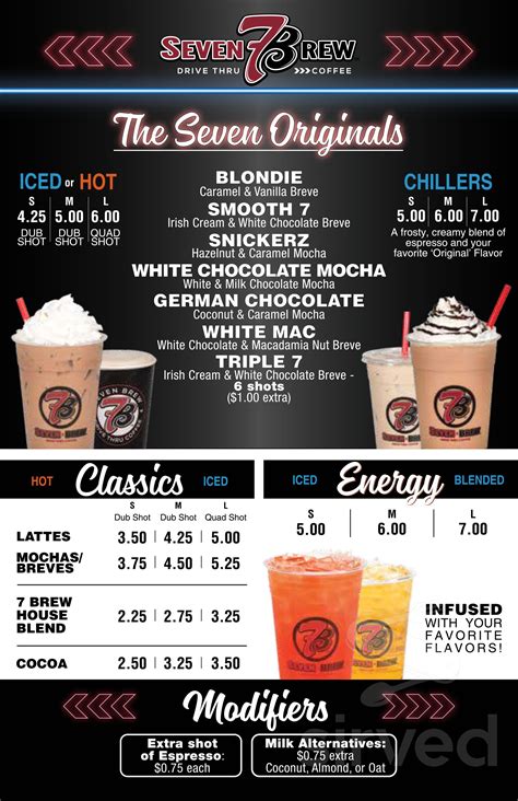 7 Brew Coffee menu in Bentonville, Arkansas, USA