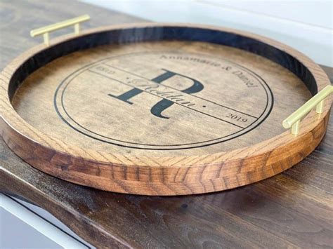 Round Wood Tray, Large Ottoman Tray, Personalized Tray With Handles, Coffee Table Tray, New Home ...