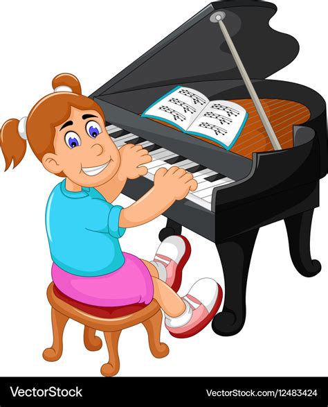 Funny girl cartoon playing piano Royalty Free Vector Image