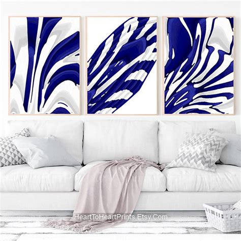 Navy Blue Abstract Painting PRINTABLE Wall Art Set of 3 - Etsy