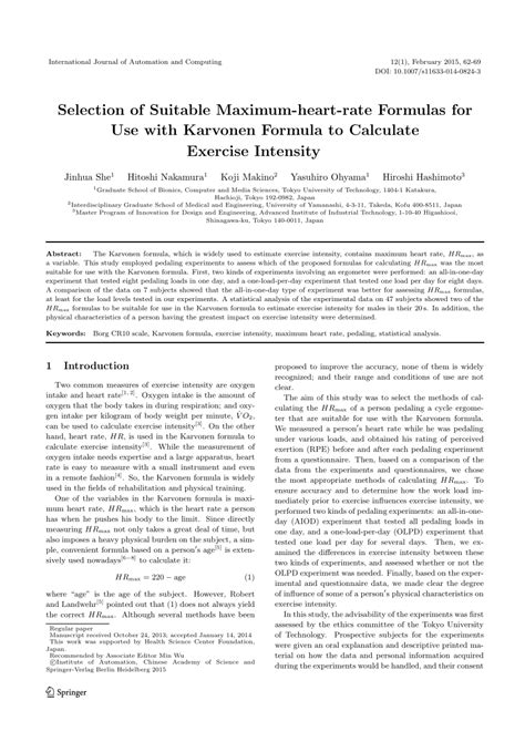 (PDF) Selection of suitable maximum-heart-rate formulas for use with Karvonen formula to ...