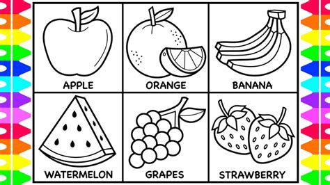 How to Draw Fruit for Kids 🍏🍊🍌🍉🍇🍓Fruit Drawings for Kids | Fruit Coloring Pages for Kids - YouTube