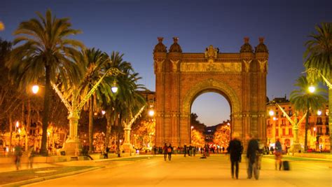 View Of Arc De Triomf, Illuminated At Night, Barcelona, Spain Stock Footage Video 3216613 ...