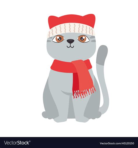 Little cat with santa hat Royalty Free Vector Image