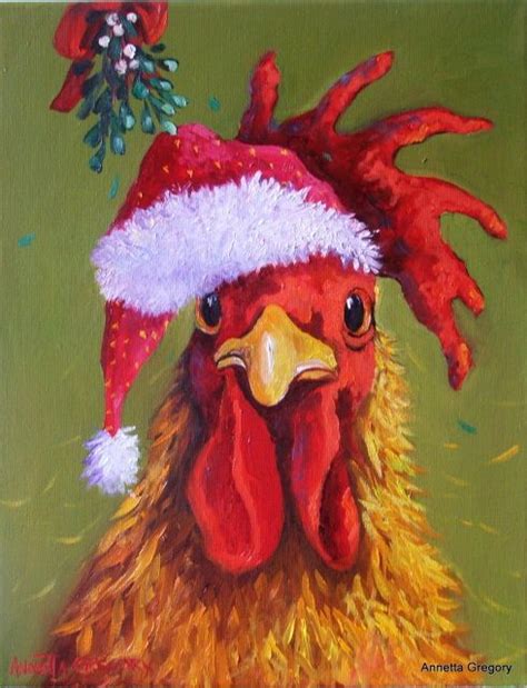 The Christmas Chicken | Rooster painting, Chicken paintings, Chicken painting