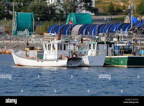 Inshore Fishing Boats Moored In Bay Bulls Newfoundland Canada Stock ...