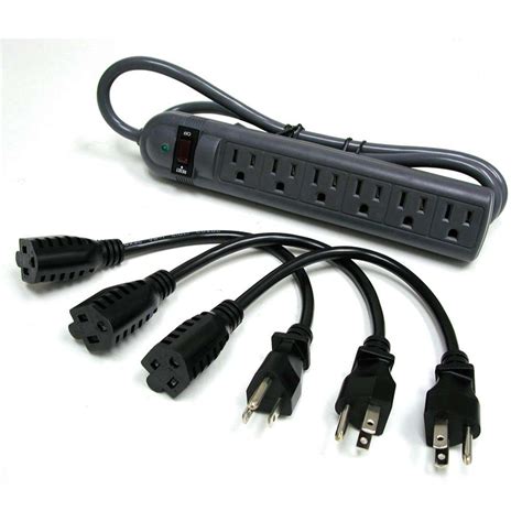 6-Outlet Power Strip with Surge Suppressor (3) 1ft Outlet Saver Power ...