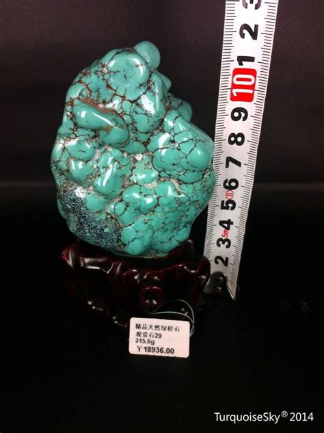 Natural blue turquoise stone with redwood stand 315.6 grams — TurquoiseSky