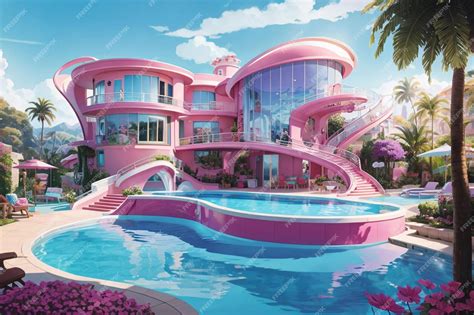 Premium AI Image | Barbie swimming pool design in Barbie dream house ...