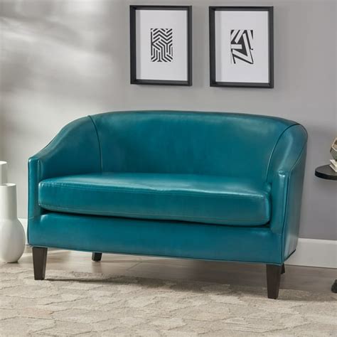 Noble House Clayton Modern Leather Loveseat, Teal - Walmart.com ...