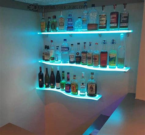 36" Curved LED Lighted Floating Shelves by Customized Designs | Bar room design, Diy home bar ...