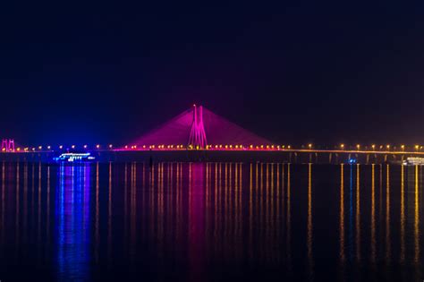 Night View Of Bandra Worli Sea Link Bridge Stock Photo - Download Image Now - Connection, Sea ...