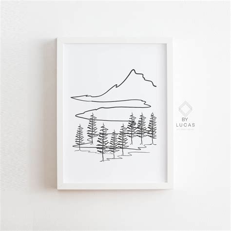 Pine Mountain Printable Wall Art Black and White Line Drawing - Etsy