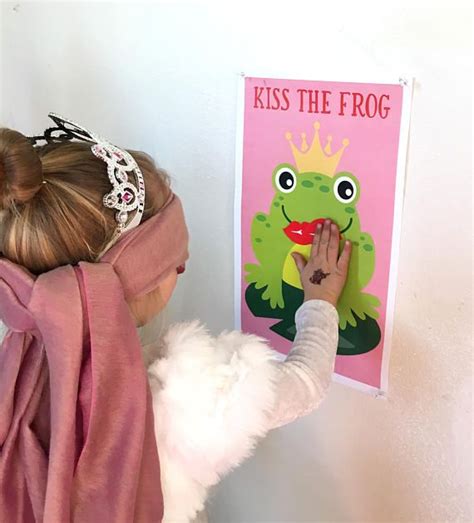 Love this "Kiss the Frog" princess birthday game! Princess Party Games, Princess Birthday, Girl ...