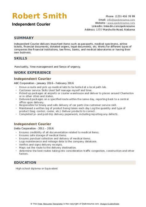 Independent Courier Resume Samples | QwikResume