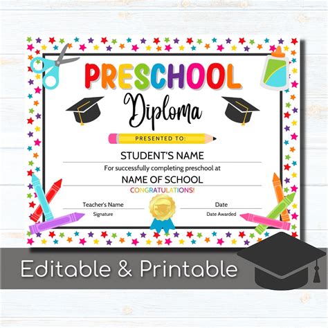 Preschool Graduation Certificate With Photo √ 20 Editable Kindergarten ...