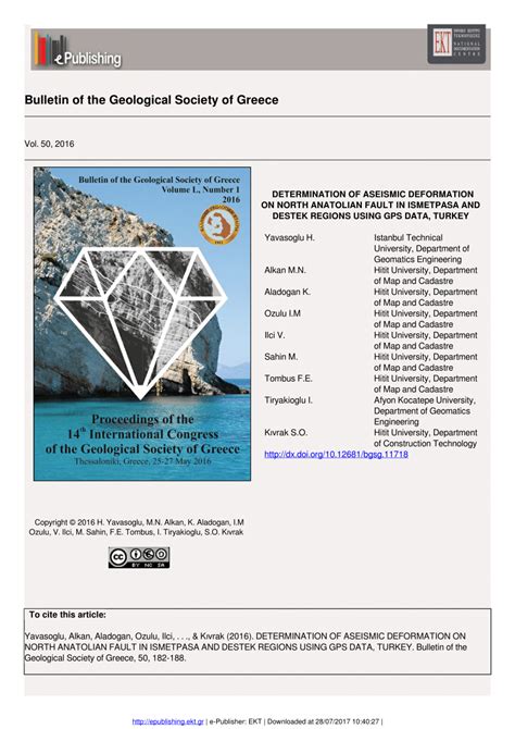 (PDF) DETERMINATION OF ASEISMIC DEFORMATION ON NORTH ANATOLIAN FAULT IN ISMETPASA AND DESTEK ...