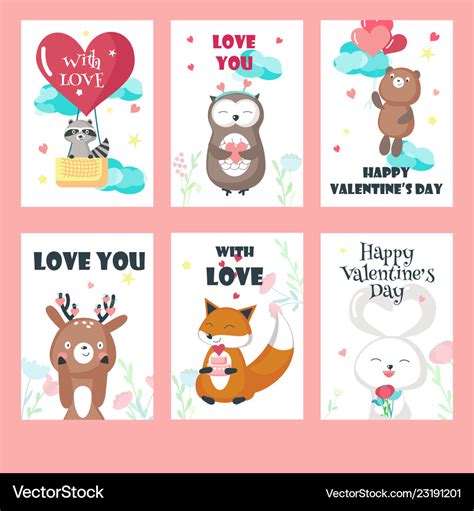 Set of love cards with cute animals Royalty Free Vector