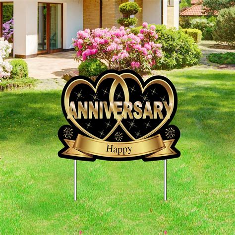 Buy Gold Happy Anniversary Yard Signs Backdrop Decorations - Happy ...